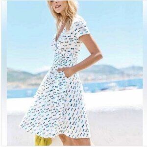 Boden Lara Wrap Dress In Sunglasses Print With Pockets and tie sash belt